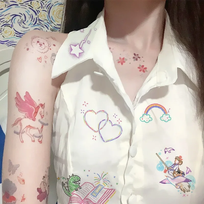 52pcs Small Pattern Cute Cartoon Butterfly Small Fresh Tattoo Sticker Waterproof Female Long Lasting Simulation Temporary Tattoo