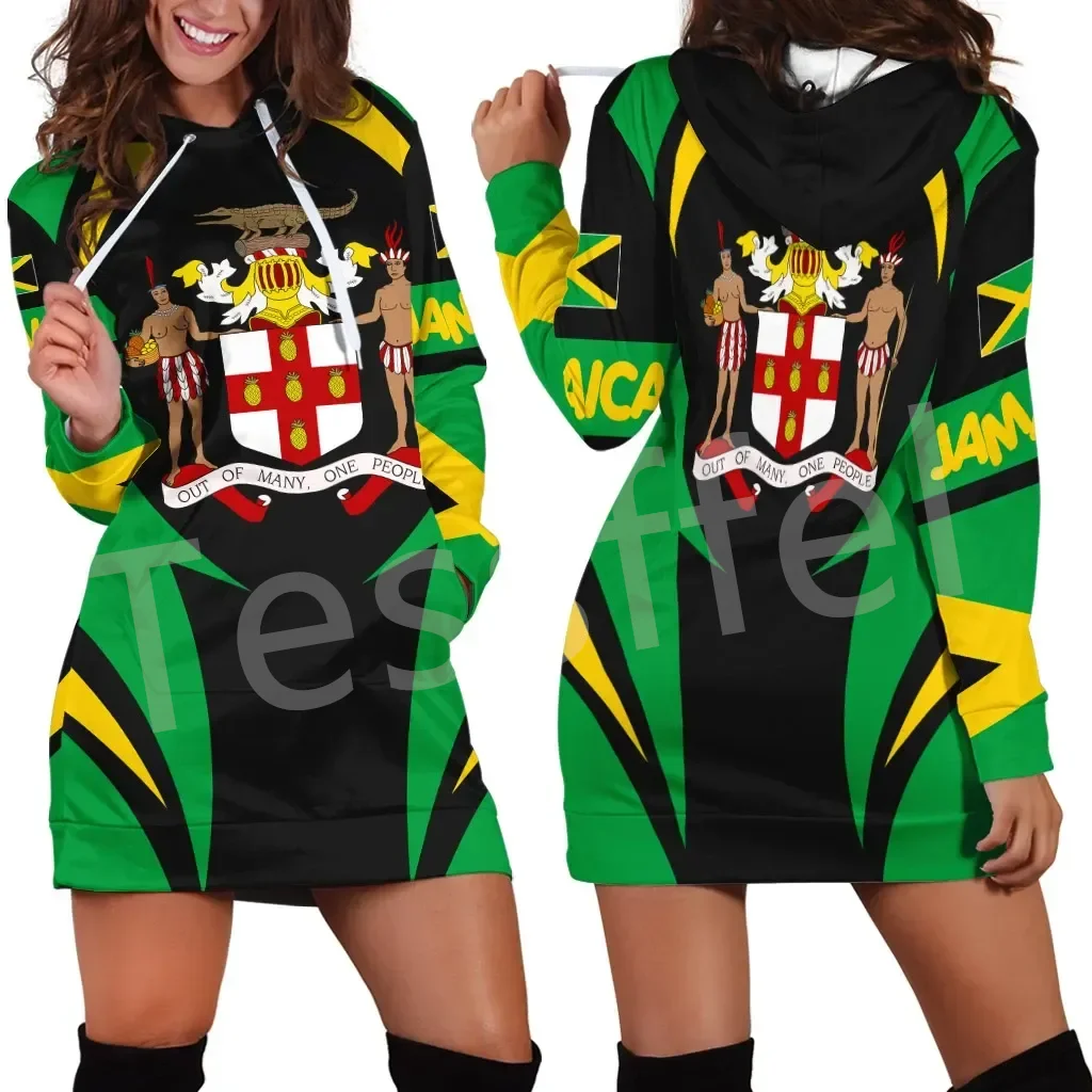 Tessffel NewFashion Country Reggae Jamaica Lion Emblem Retro Tattoo 3DPrint Pullover Sexy Women Hoodie Dress Funny Casual A1