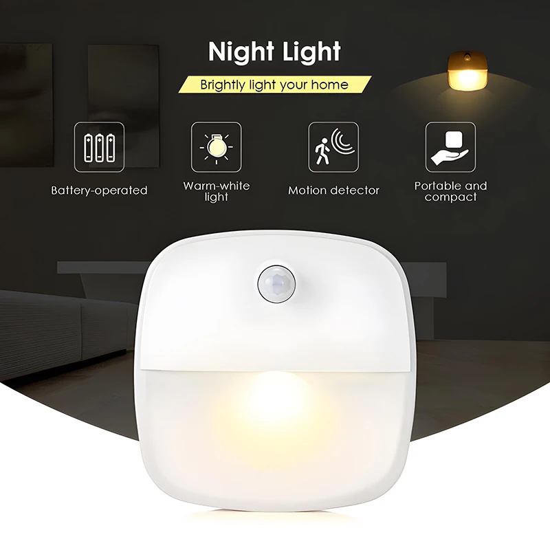 Luzes noturnas sem fio LED com sensor de movimento, quarto, parede, escada, corredor, armário, lâmpada de indução corpo,