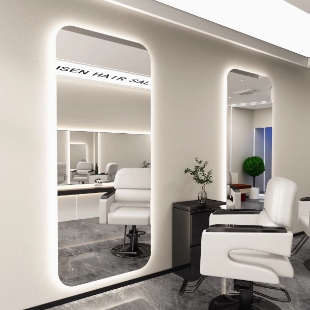 Customizable Simple  Large Rectangular LED Mirror with Optional Touch Switch for Barber Shop Salon Use