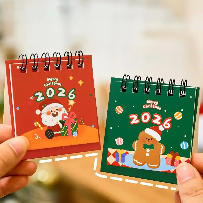 Mini calendario de escritorio de dibujos animados, calendario de Navidad bonito, calendario de bolsillo portátil, decoración de escritorio, regalos de navidad, 2026