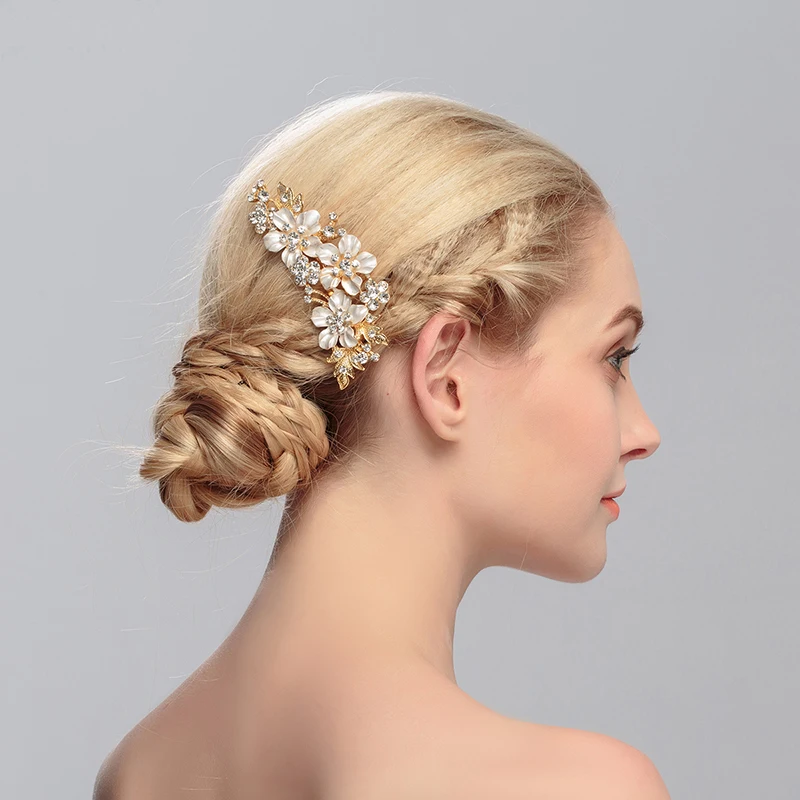 Alloy Flower Women\'s Hair Comb Sparkling Rhinestone Hairpin Hair Accessories Fashion Party Exquisite Headdress Festive Gifts