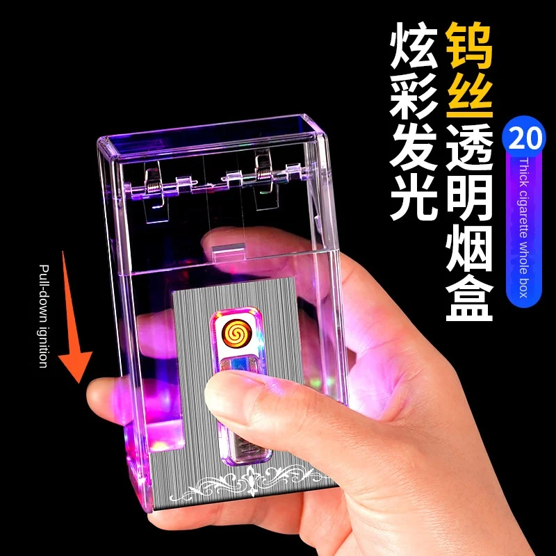 

Creative Transparent Rechargeable Lighter Cigarette Case All-in-one Portable Whole Pack Thick Cigarette Case Type-C Fastcharging