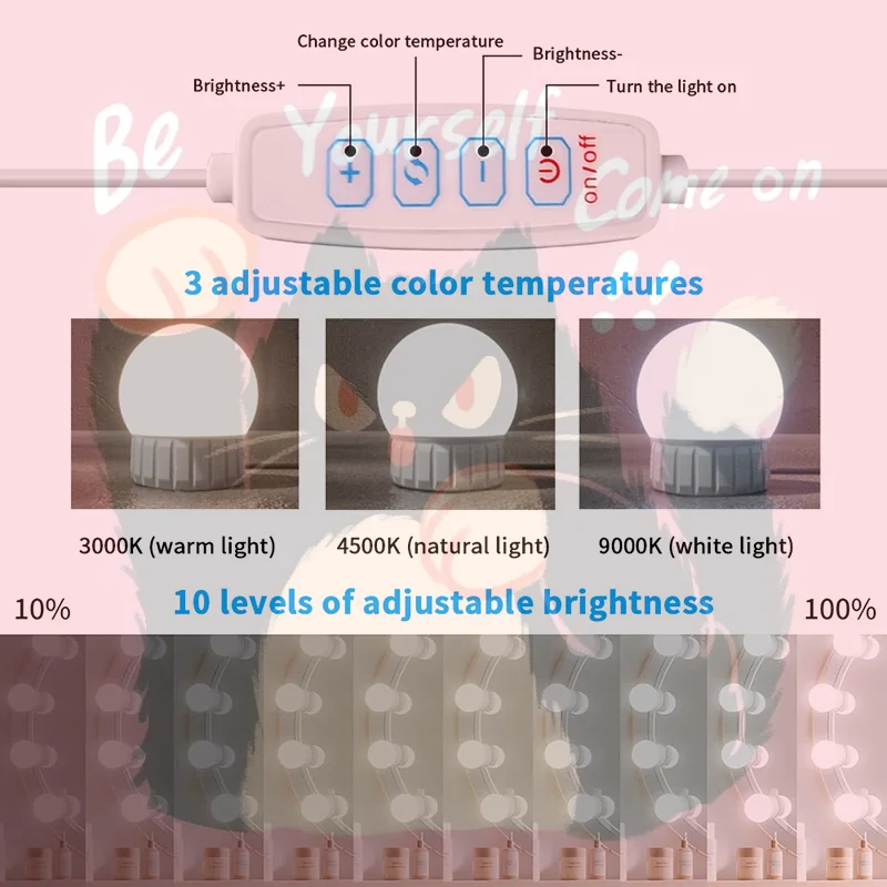 

USB-Powered LED Vanity Mirror with Detachable Bulbs & Dimmable Lighting for Makeup Table