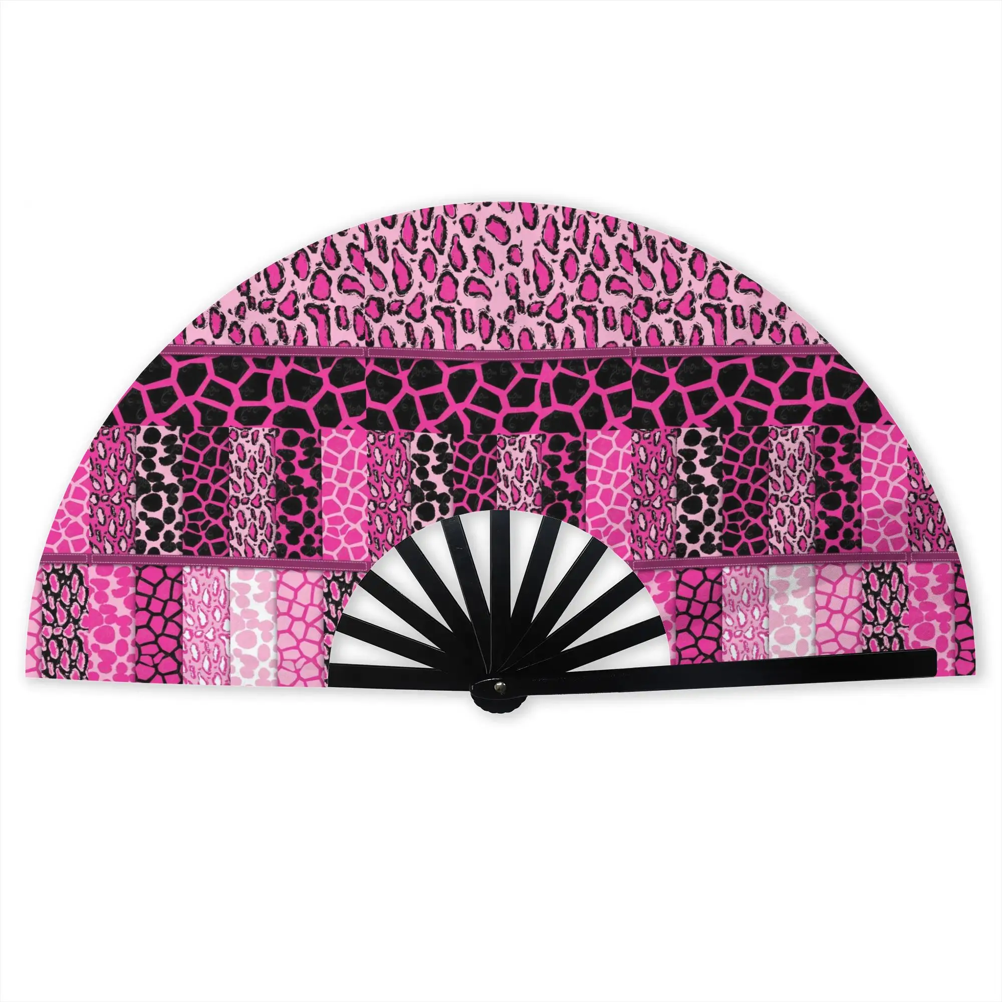 Customized Leopard Print Colorful Portable Pocket Fan Camping  Polyester Folding Fan Chinese Dance Handheld Cooling Fans