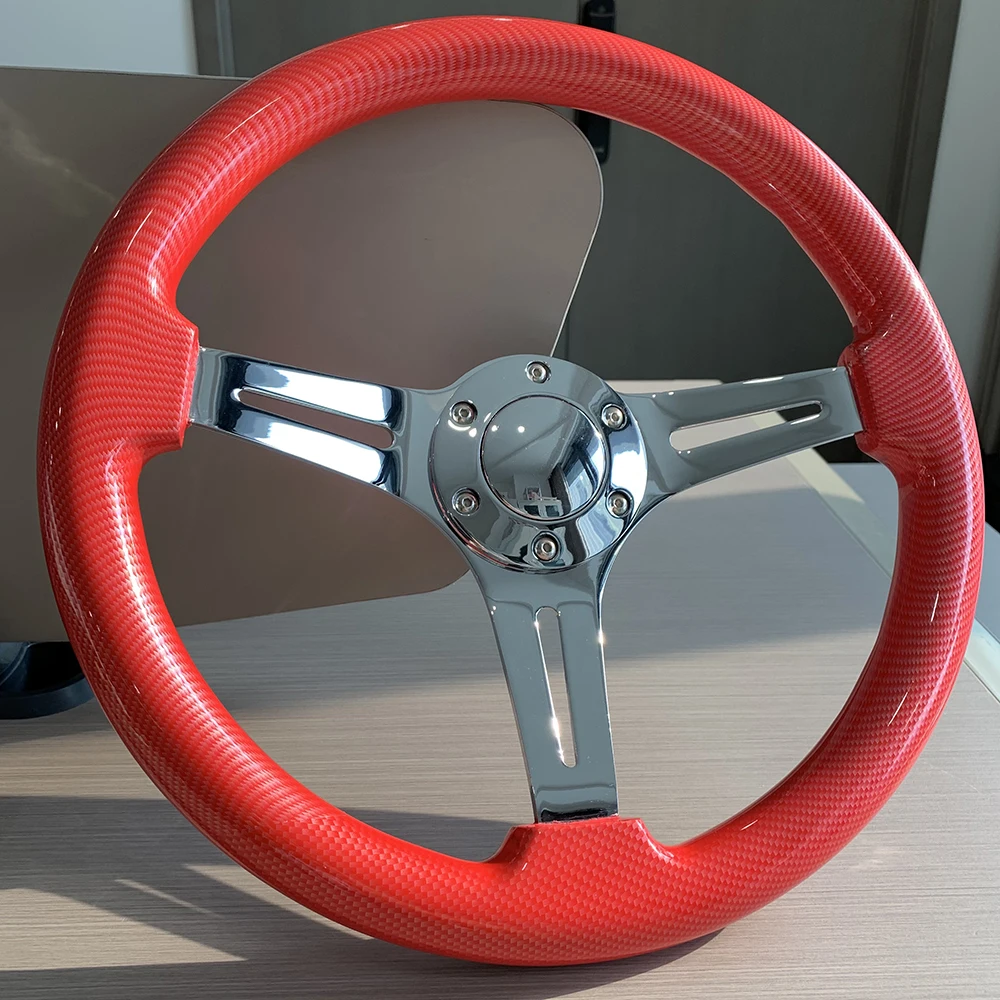 TIYPEOR Hot Sales 350mm Red solid wood Sport Universal Racing Modify Car Steering Wheel