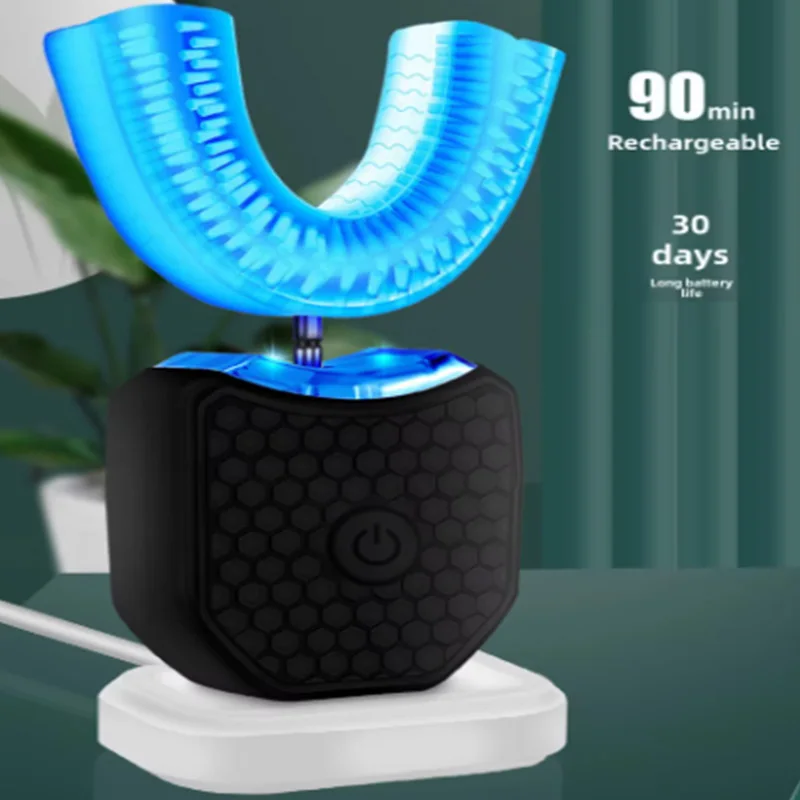 U-shaped 360-degree Ultrasonic Electric Toothbrush for Cleaning, with USB Charging and Nylon Bristles, Teeth Whitening Set