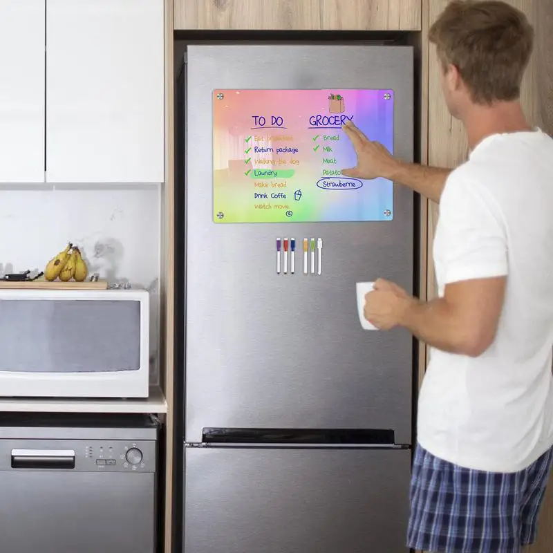 แม่เหล็กวางแผนสำหรับตู้เย็นกระดานไวท์บอร์ดอะคริลิคแม่เหล็กอเนกประสงค์พร้อมปากกาไวท์บอร์ด6อัน