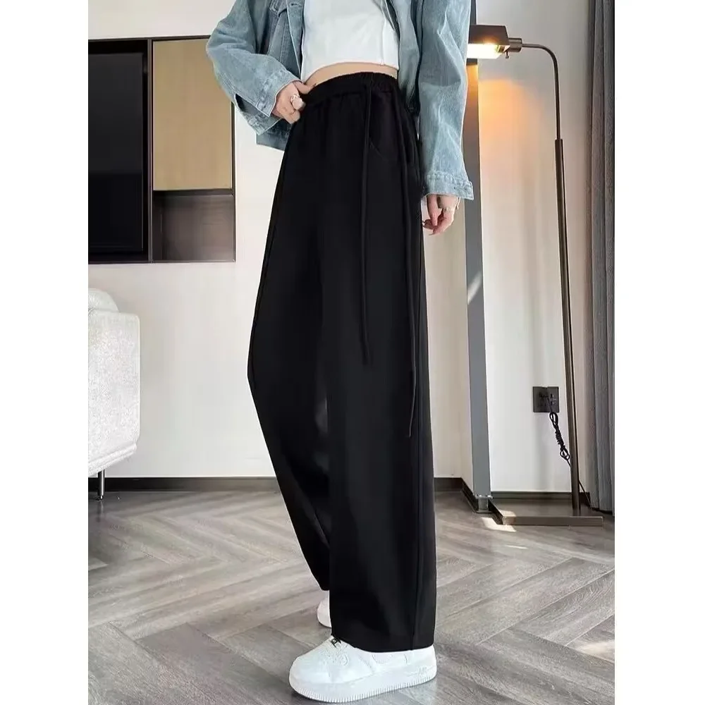 Coffee Colored Drawstring Wide Leg Pants for Women Instagram Autumn and Winter New Drape Straight Leg Versatile Casual Pants