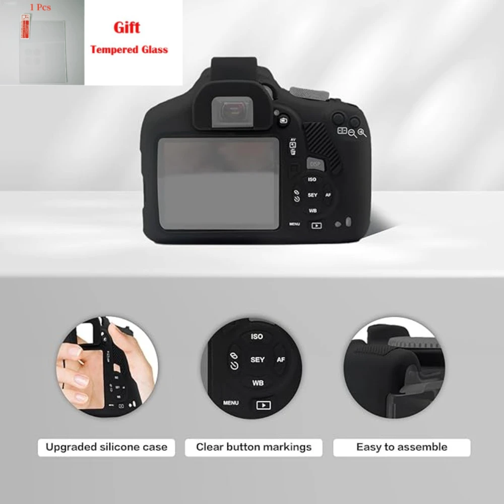 

Soft Silicone Protective Case, Anti-Scratch, For Canon EOS 1300D/1500D/ Rebel/T7/ T6, Photography Bag + free tempered film