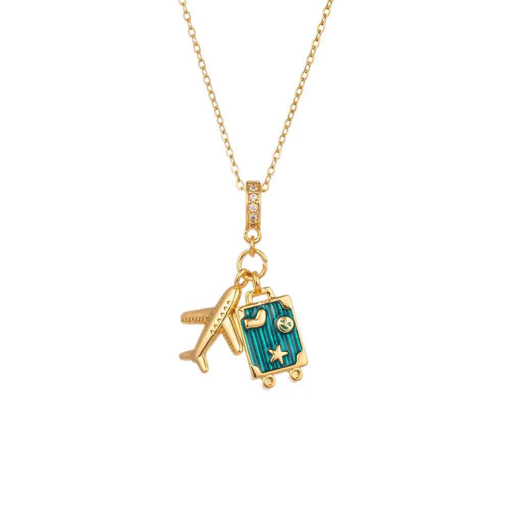Fashion Choker Enamel Pendant Necklace - Airplane Luggage Camera Design Trendy Drip Oil Jewelry Accessory