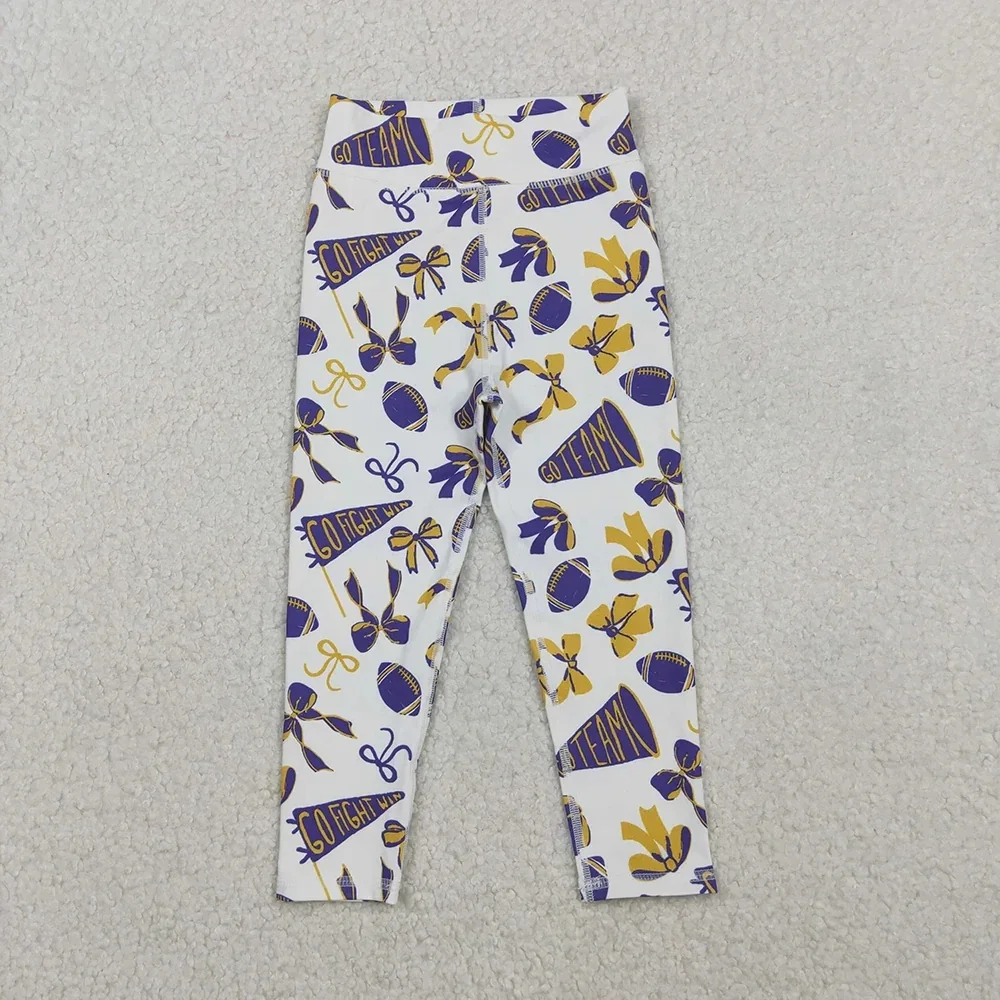 Wholesale Girls Floral Trousers Girl Children Clothes Kids Infant Yoga Activewear Bows Bell Bottom Purple Pants Toddler Clothing