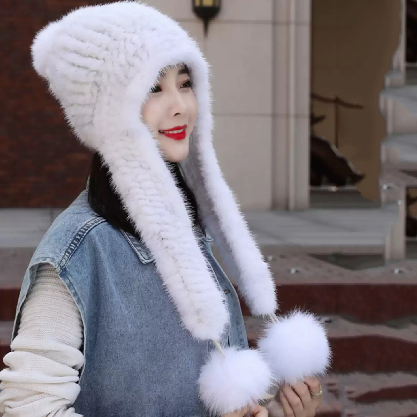 Real Mink Fur Scarf Hat Thickened Wind And Snow Hat Warmth Ear Protection Fur Hat Winter Keep Warm Women Natural Mink Fur Hat
