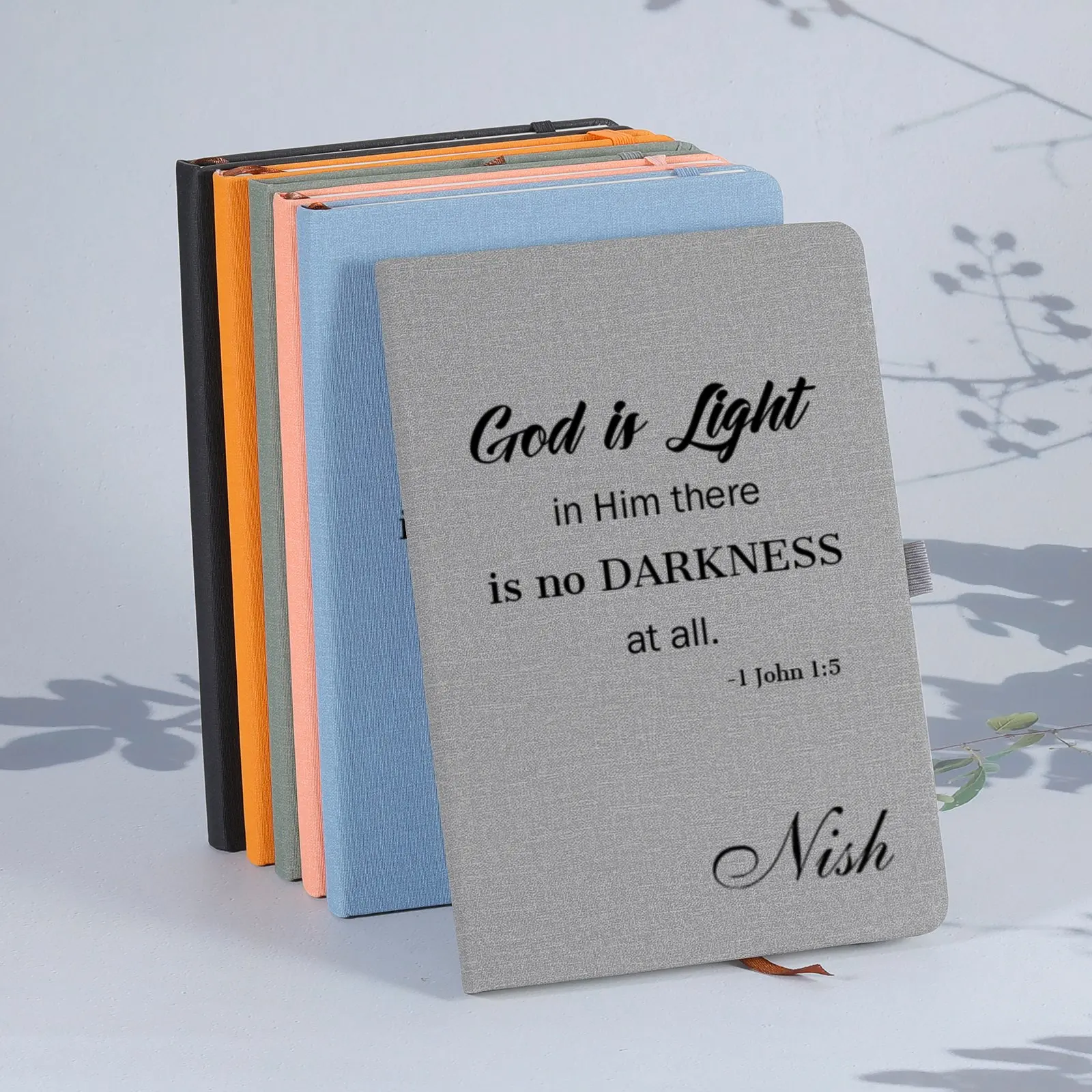 God Is Light in Him There Is No DARKNESS At All Religion Notebooks Custom Name Journal Notepad Anniversary Inspirational Gifts