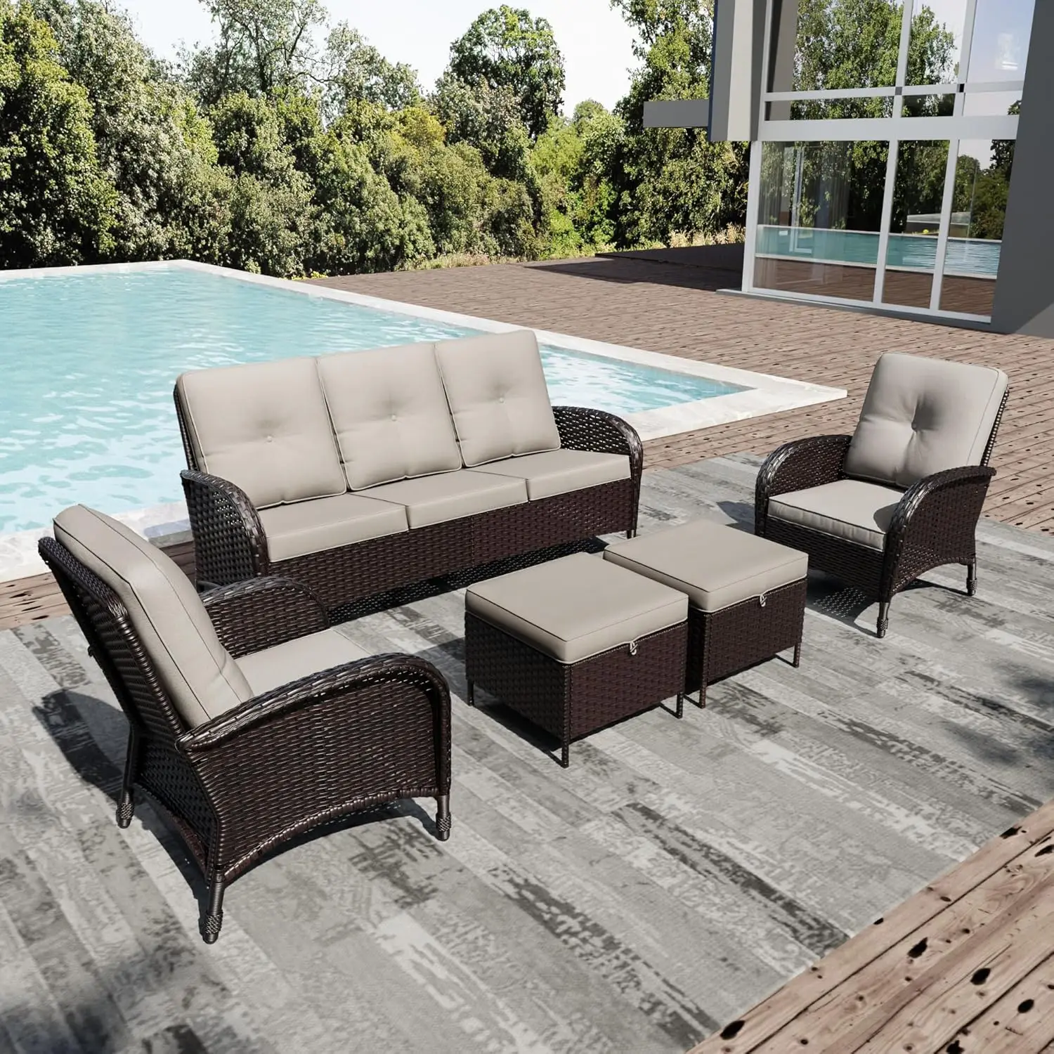 

Wicker Patio Furniture Set, 5 Piece Outdoor Furniture Set with Thickened Cushions, High Back, Deep Seating, Wide, Custom