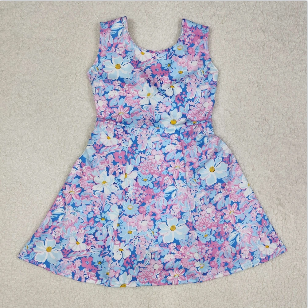 

Hot Sale Baby Girls Swimsuits Knit Knee Length Active Wear Athletic Dresses Boutique Kids Designer Clothes Girls Dress Shorts