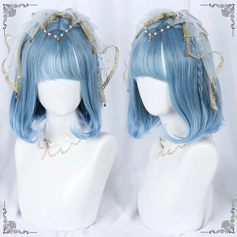 Synthetic Short Curly Lolita Wig with Bangs Wig Girl Cute Golden Pink Blonde Black Cosplay Party Halloween Harajuku Wig