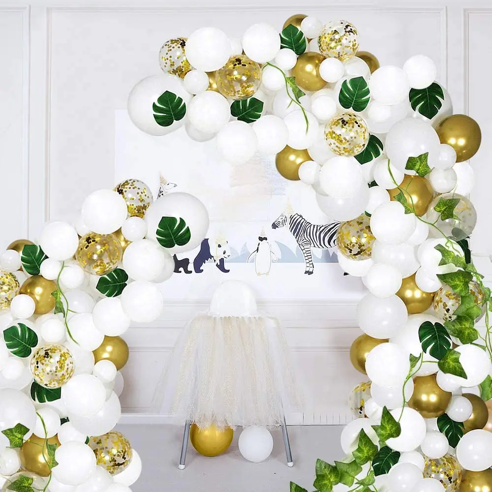 

Balloon Garland Arch Kit White Gold Balloons Wedding Birthday Bachelorette Engagement Anniversary Party Backdrop DIY Decorations