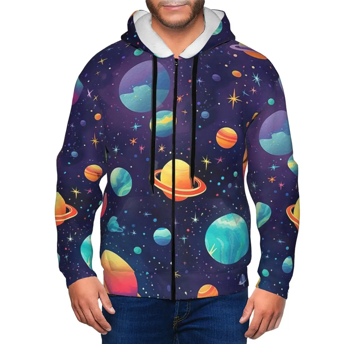 Solar System Space Planets Universe Zipper Hoodies Hip Hop Pullover Autumn Winter Men Women Sweatshirts Long Sleeve Tops