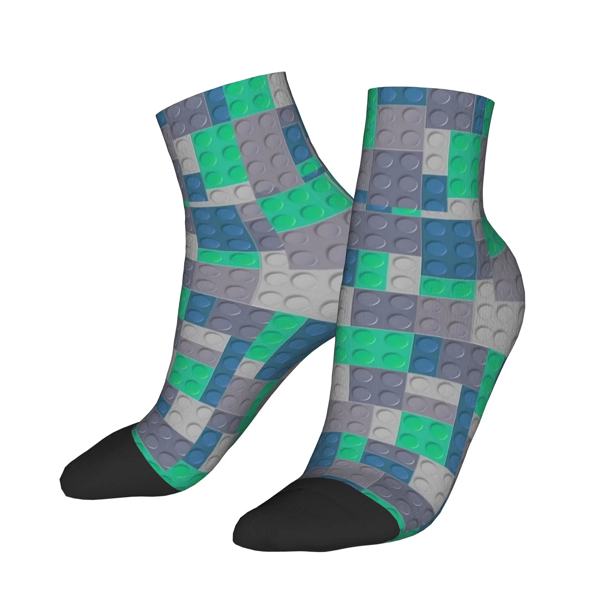 Adults Men Casual Socks Building Blocks Toys Green And Grey Non Slip Soft Breathable Sock Spring  Gothic Pattern Running Socks