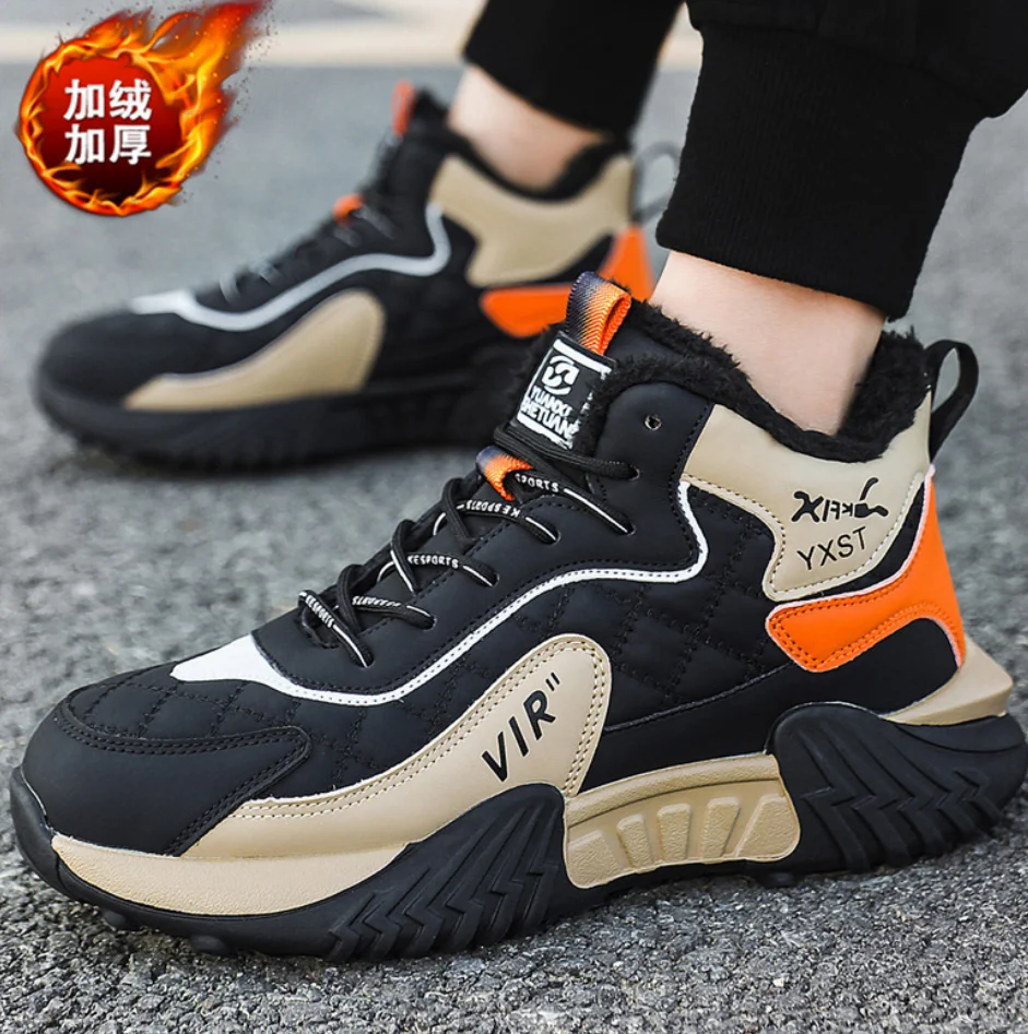 

Men's Snow Boots for Men Casual Winter Shoes Platform Non-slip Warm Fur Ankle Boots Plush Combat Outdoor Hiking Fur Sneakers
