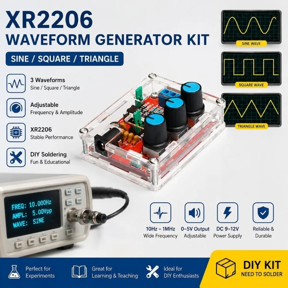 Acrylic DIY Generator Kit ABS FR-4 Fiberglass Waveform Generator Kit Through-Hole Assembly Multi Waveform Output