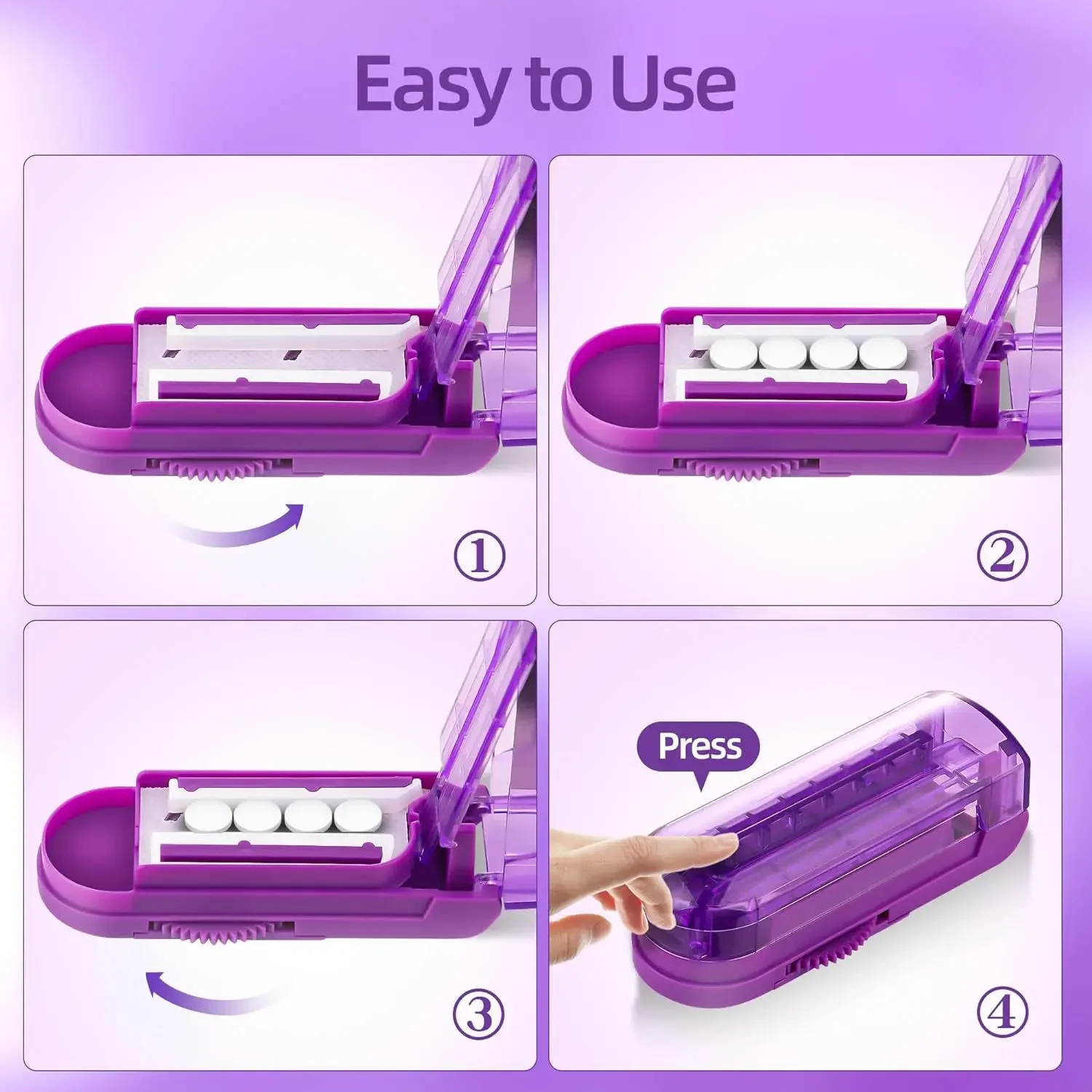 Portable Pill Divider with Fliptop & Multiple Blades, Compact Travel Case for Accurate Tablet Dividing