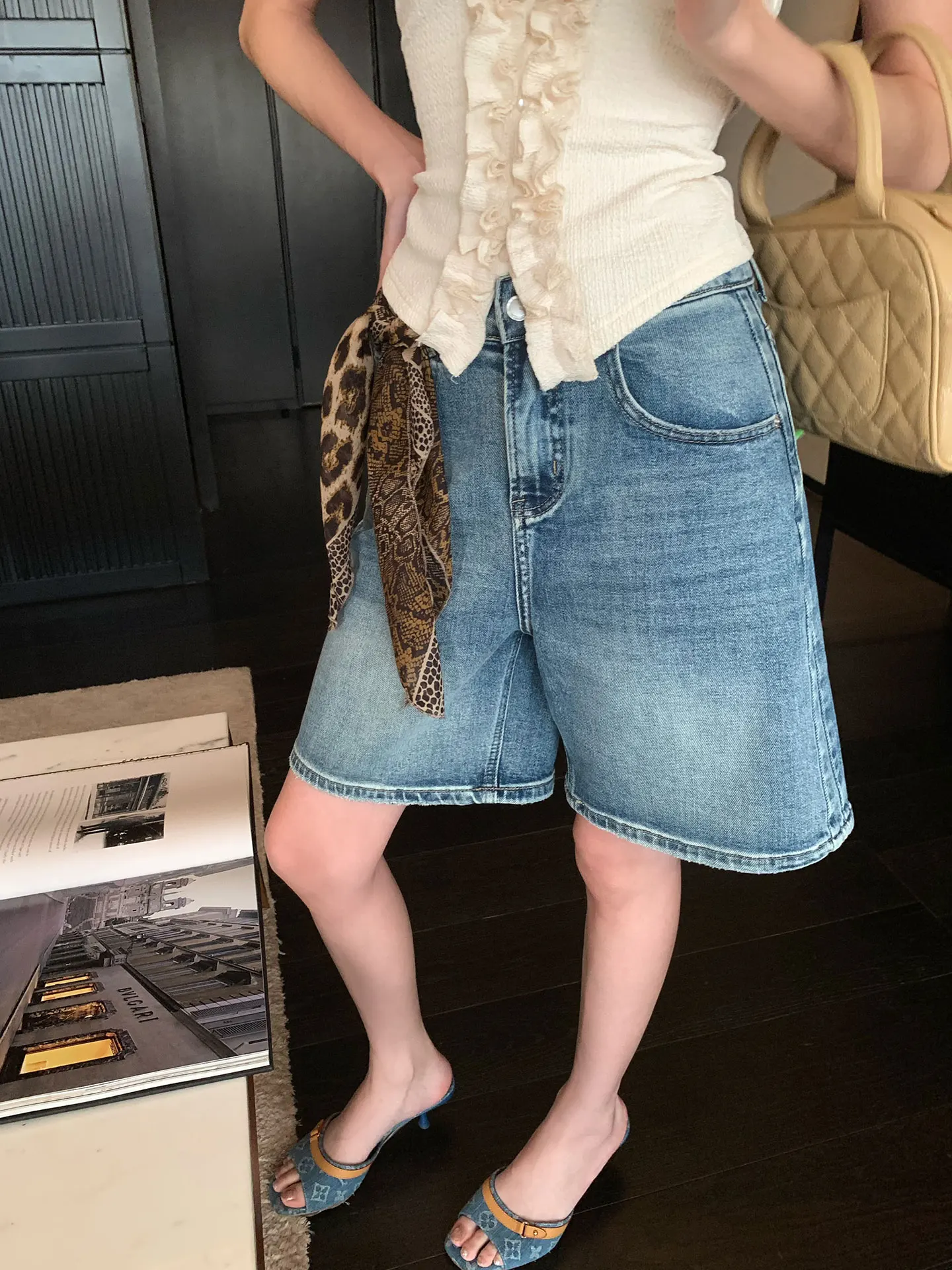 

IMMR Dry Waed Wide Leg Jeans Women's Summer Casual Loose Fit orts Slimming Casual Mid-Length Pants