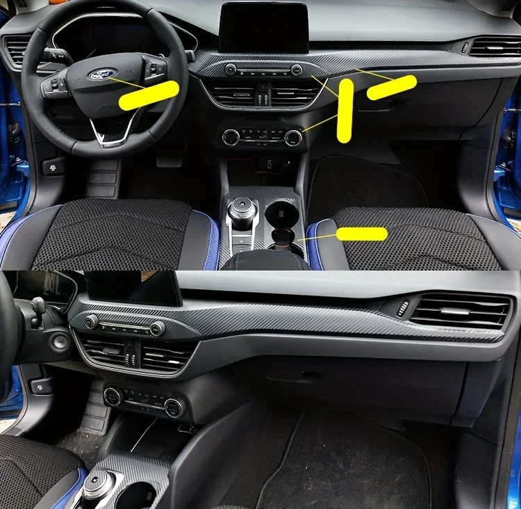 For Ford Focus 2019-2020 Interior Central Control Panel Door Handle Carbon Fiber Stickers Decals Car Styling Accessories