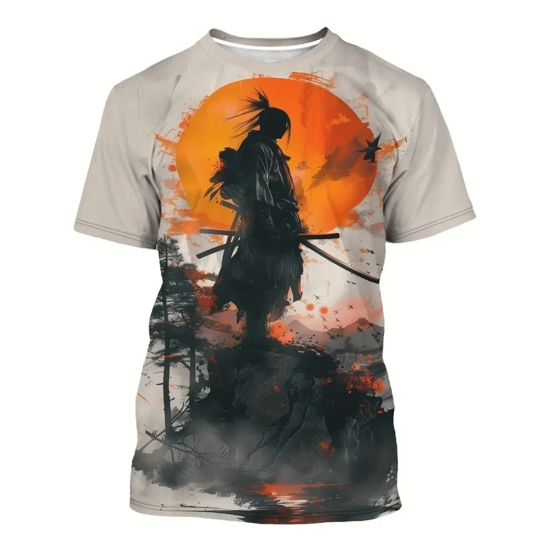 Samurai 3D Printed Mens T Shirts Fashion Trend Crew Neck Soldier Pattern T-shirt Cool Streetwear Harajuku Hip Hop Oversized Tees