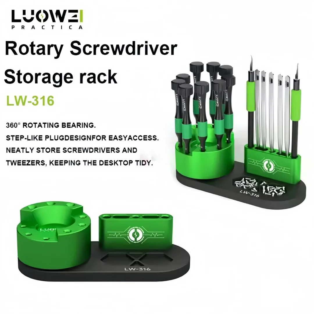 LUOWEI LW-316 Screwdriver Organizer Rail Rack 360° Rotating Storage with Built-in Magnets For Phone Repair Screwdriver Container