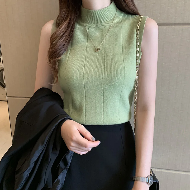 Spring/Summer 2024 Ice Silk Knitted Vest Women's Sleeveless Blouse Bottoming Sling Tide