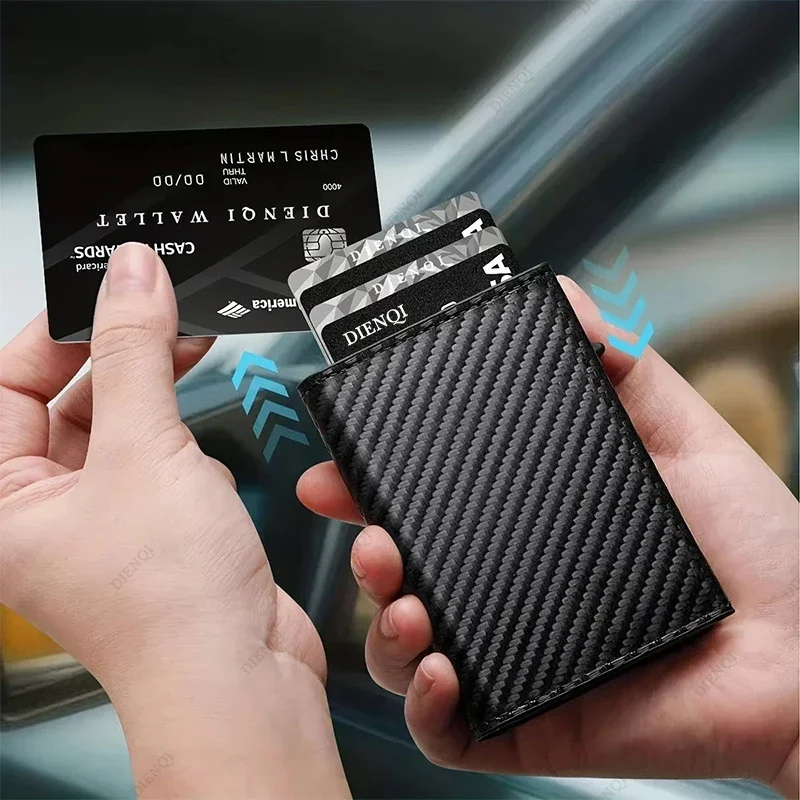 محفظة Rfid حامل بطاقة الائتمان الفاخرة حامل معرف الأعمال بطاقة رفيعة منبثقة معدنية الحد الأدنى محفظة أكياس المال الذكية مع سحاب