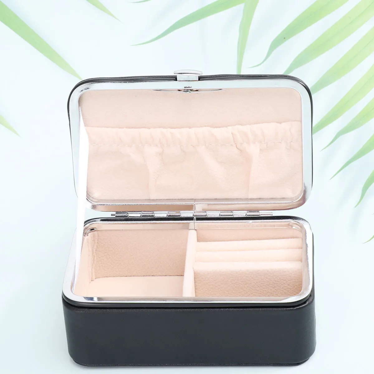 Portable Black PU Jewelry Box Compact Organizer Travel Case for Rings Earrings Necklaces Gift Jewelry Box