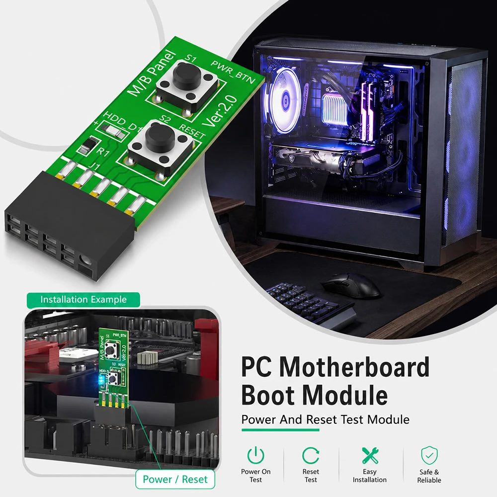 Adaptador de placa de comutação de 10 pinos para redefinição/ligar/desligar a placa-mãe com indicador LED para computador desktop para sistema Win7/8/10/11