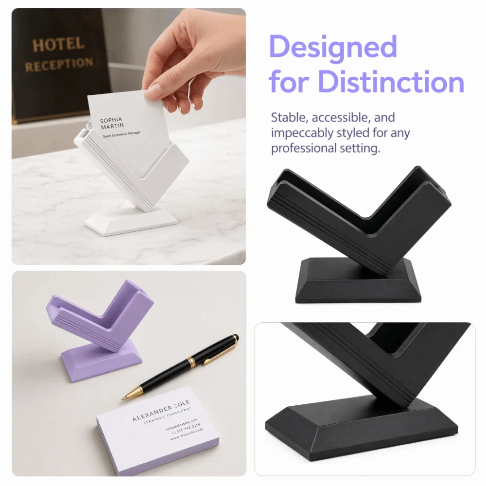 Synthetic Resin Business Card Holder Desktop Placement Smooth Surface Name Card Stand Solid Structure Card Storage Tray