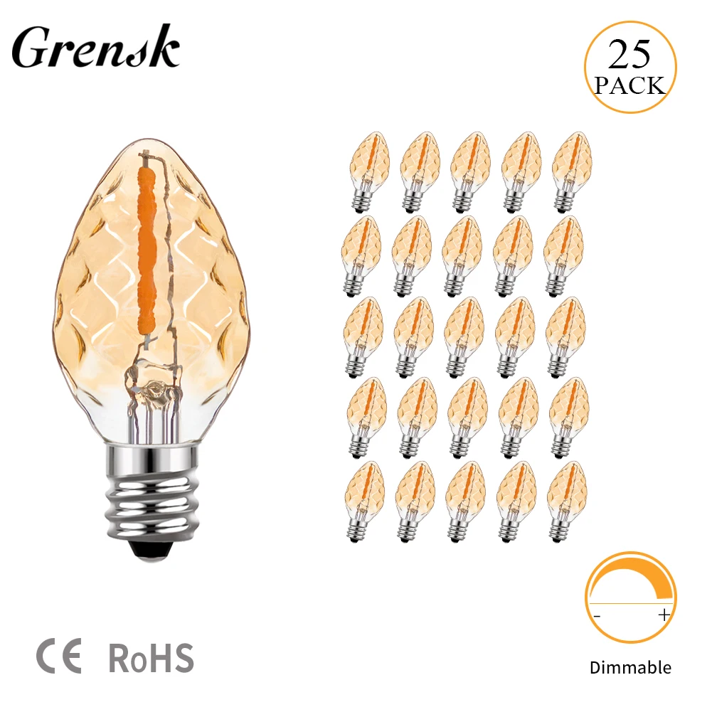 

Retro C7 Led Filament Bulb 0.5w E12 E14 Amber Glass Candle Lamps 2200k Mini Candelabra Replacement Bulb For String Light Pendant