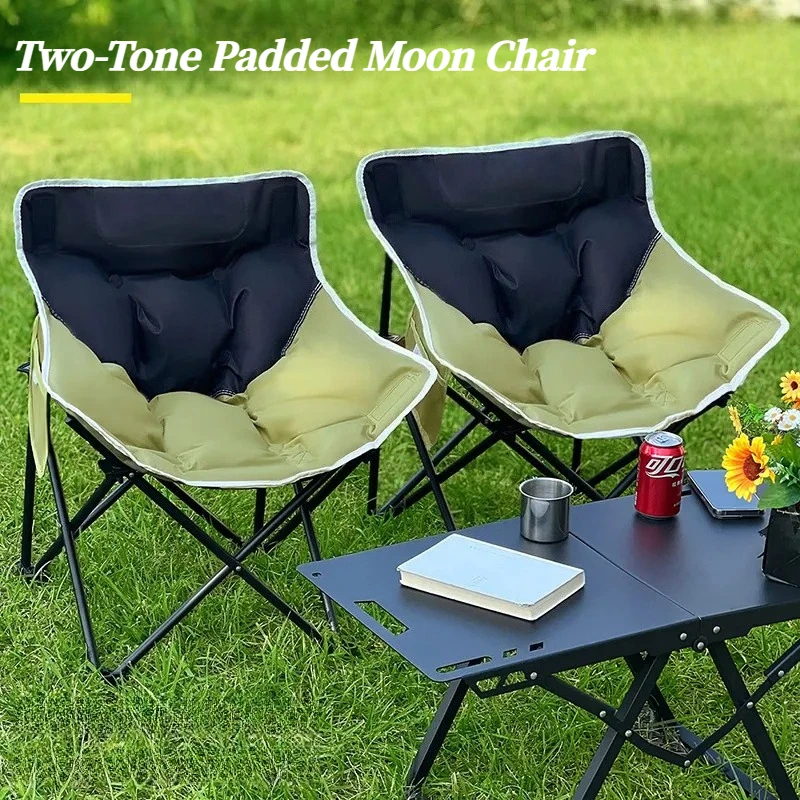 Thickened Moon Chair Outdoor Folding Camping Chair Portable Picnic Beach Fishing Stool Two Color Lightweight Seat for Travel