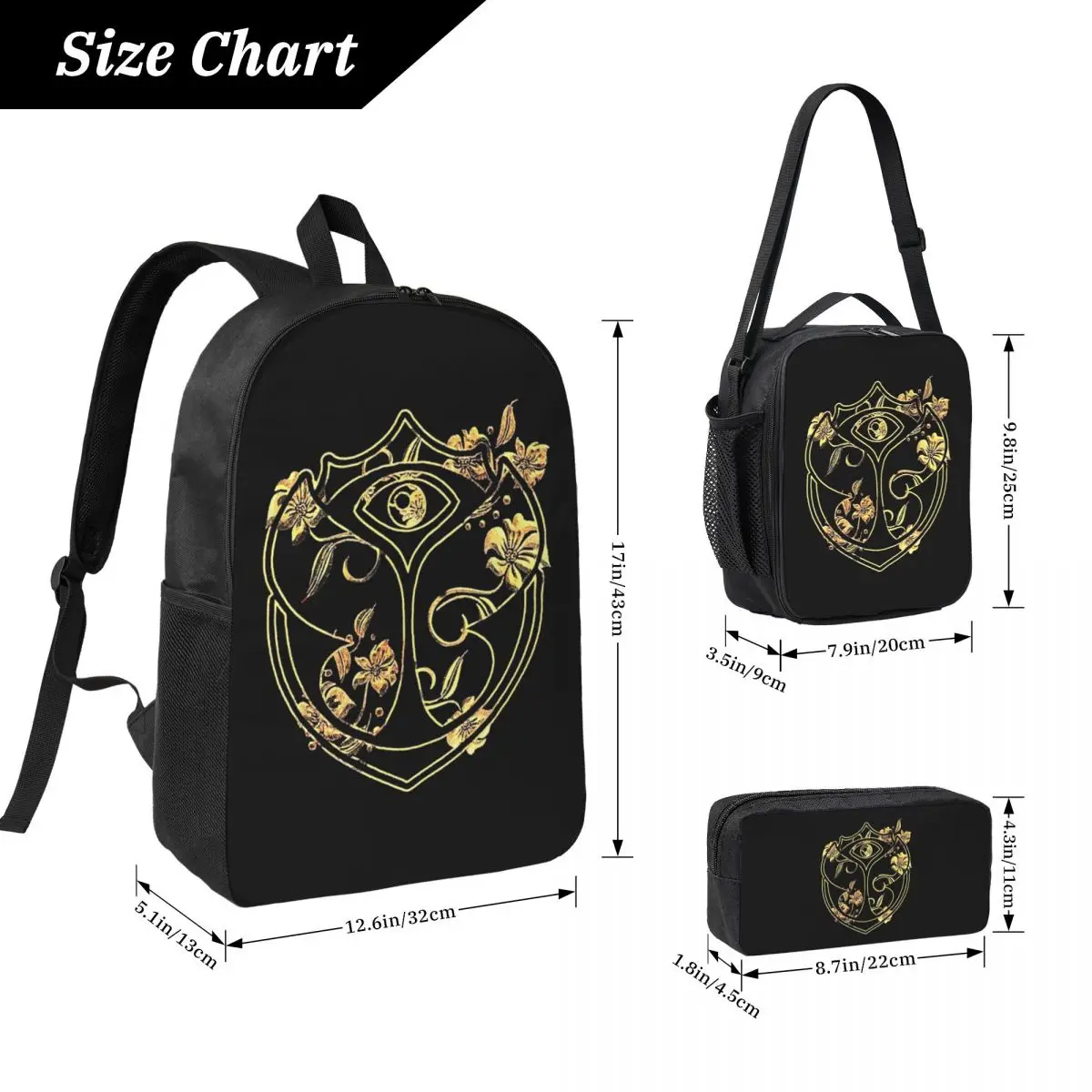 حقيبة ظهر لمهرجان موسيقى الرقص الإلكترونية البلجيكية من تومورولاند للأولاد والبنات حقيبة كتب مدرسية 3 قطع حقيبة غداء معزولة مقلمة #2