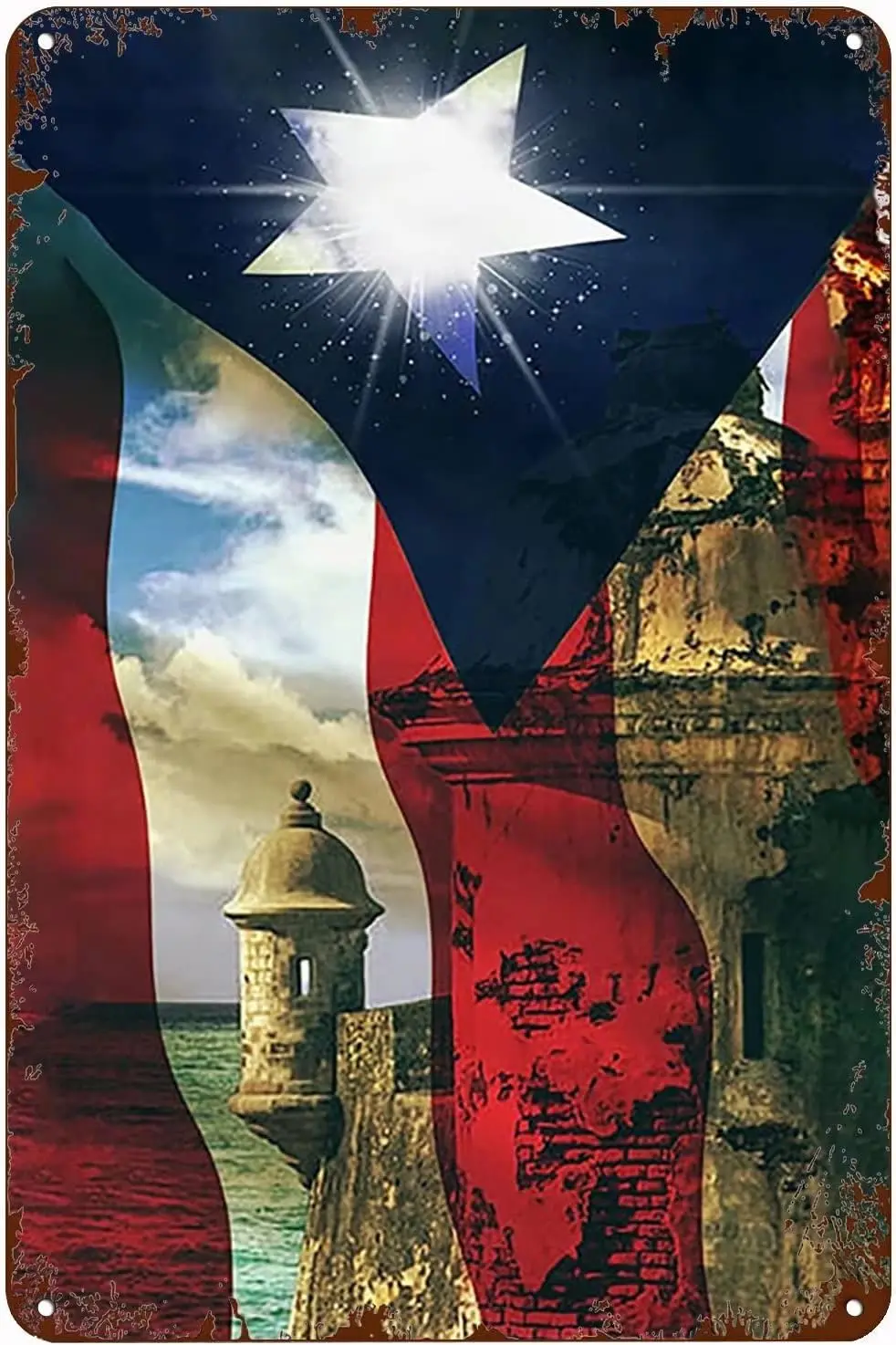 Retro Metal Tin Sign - Vintage Art Poster Plaque,Puerto Rico Flags,Wall-Art for Bathroom Living-Room and Office Decor Moder sign