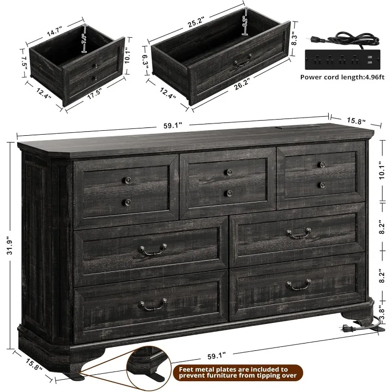 Cómoda de 7 cajones para dormitorio