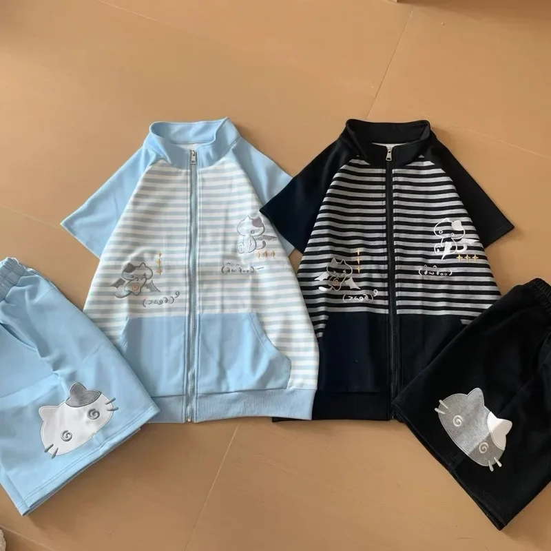 تيشيرتات نسائية يابانية مخططة 2025 Ropa Mujer بأكمام قصيرة ورقبة ثابتة تي شيرت نصف سحاب Camisetas Y2k تي شيرت صيفي غير رسمي #3