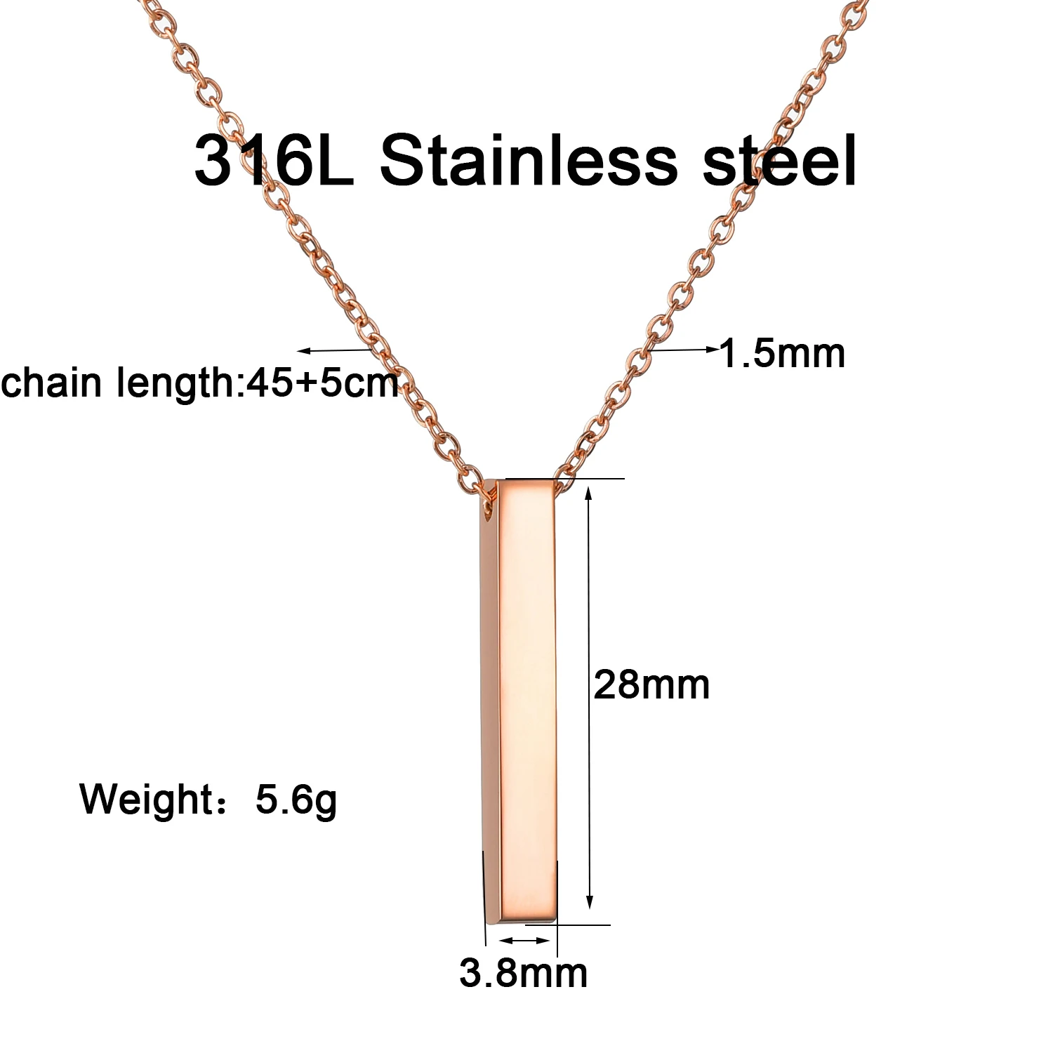 Freeteeme Hot Punk 3D Bar Pendant Necklace for Men Women Stainless Steel Box Chain Rectangle Blank Column Pendant Necklace  Gift