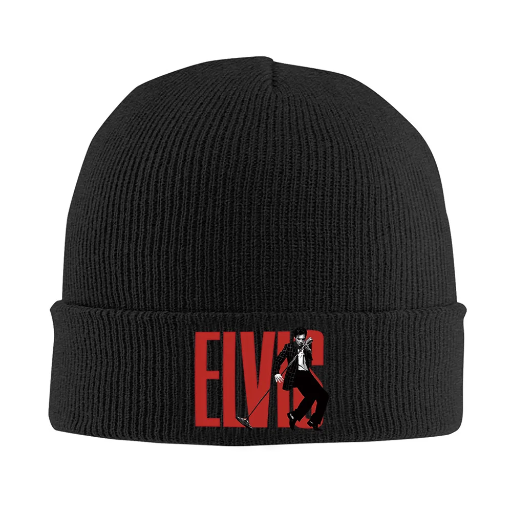 Elvis Presley música roja, traje negro, usar hombres mujeres unisex sombrero de punto gorro jersey invierno térmico cálido Navidad al aire libre C