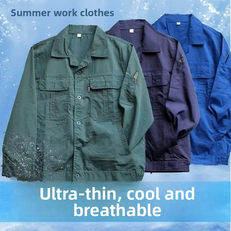 

Легкий летний рабочий костюм для мужчин: комплект с длинными рукавами, множеством карманов, прочный, дышащий, быстросохнущий, с защитой от солнца