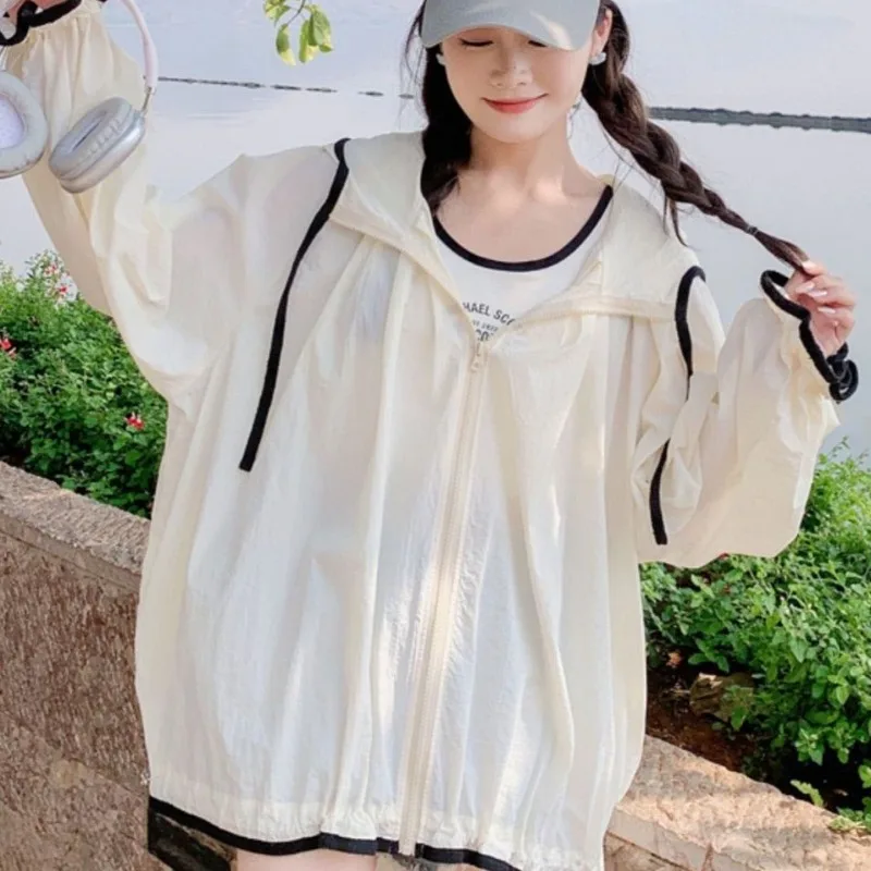 

Sun-proof Jackets for Women Zipper Hooded Design Panelled Fashion Baggy Clothing Spring Summer Young Chic Korean Style Girls Ins