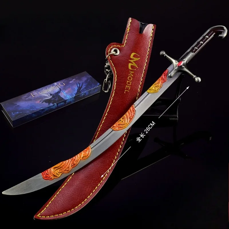 Geschenkdoos 28 cm gebogen zwaardspelrandapparatuur Cool Safe No Blade Sword Model met lederen tas Metaal Materiaal Ornamenten Collectie