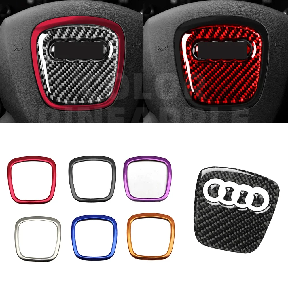 For Audi A4 B7 B6 A3 8P A5 A6 C6 Q5 Q7 Car Steering Wheel Ring Sticker Metal Frame Carbon Fiber Cover Interior Auto Accessories