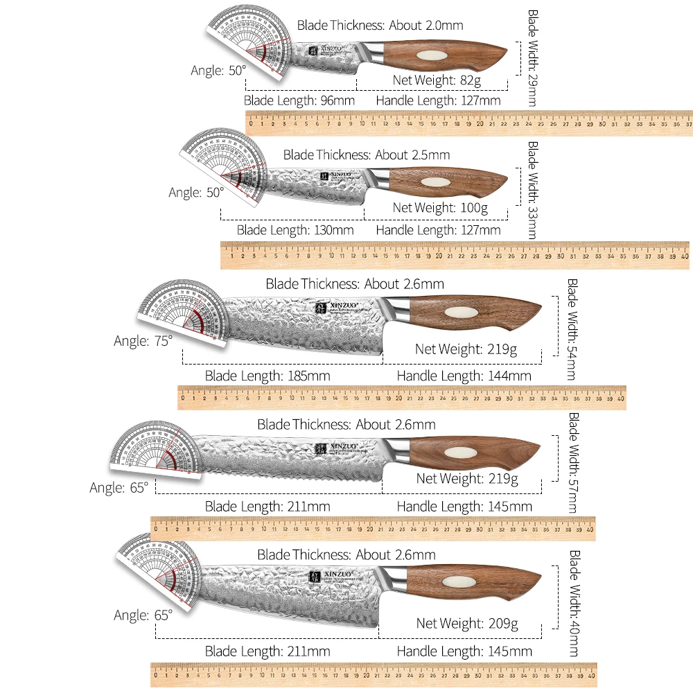 XINZUO 5PCS Kitchen Knives Sets Damascus Steel Multifunctional Kitchen Set Accessories Meat Vegetable Fruit Knife Sharp Knife