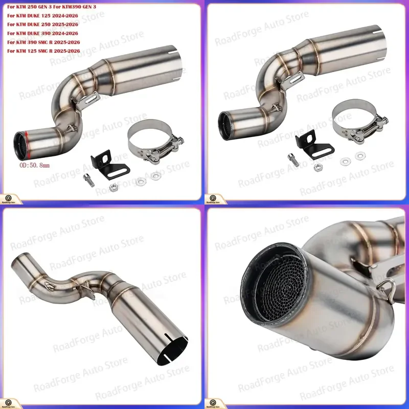 For KTM Duke 125 250 390 Gen3 125 SMC R 2024-2026 51mm Slip On Exhaust Mid Connect Pipe Muffler